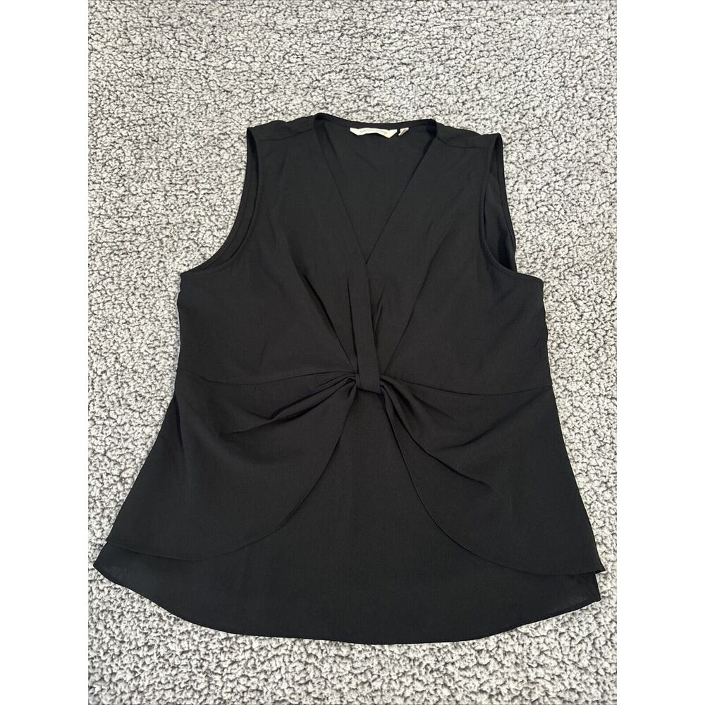 Soft Surroundings XL Blouse Black Enka Tank Twisted Knot Sleeveless Top Side Zip